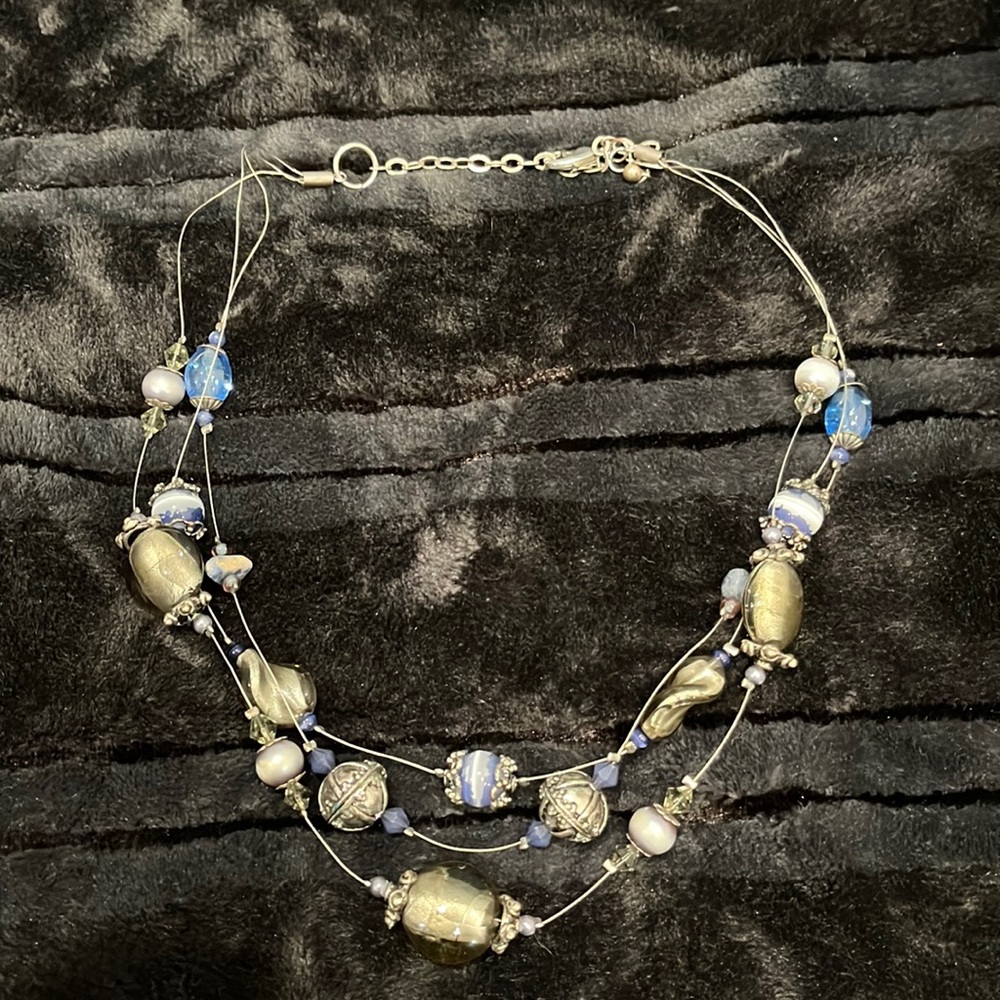 Chico’s silver, blue, detailed necklace!
